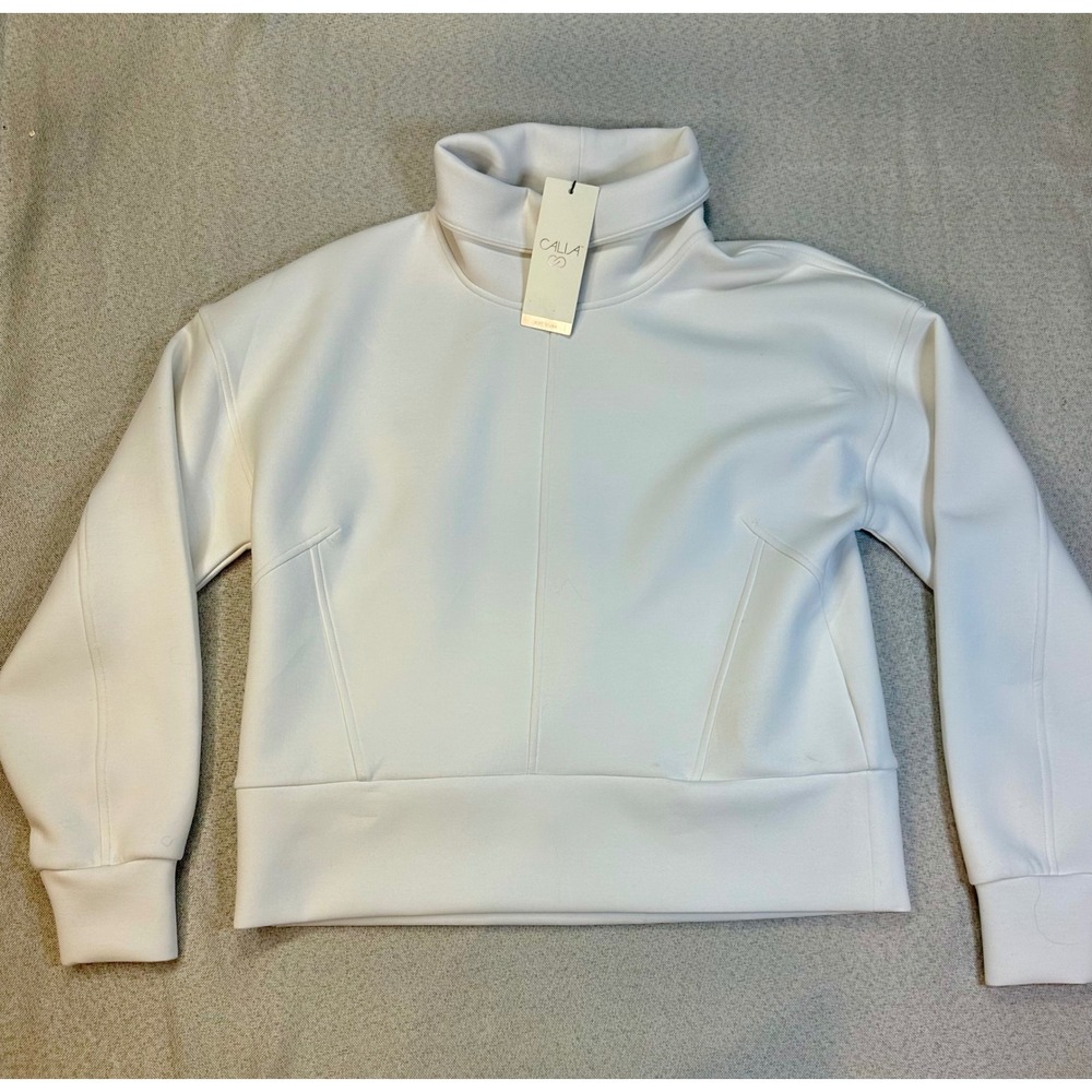 CALIA Scuba Funnel Neck Sweatshirt Womens S White Modal Blend Soft Chic Pullover